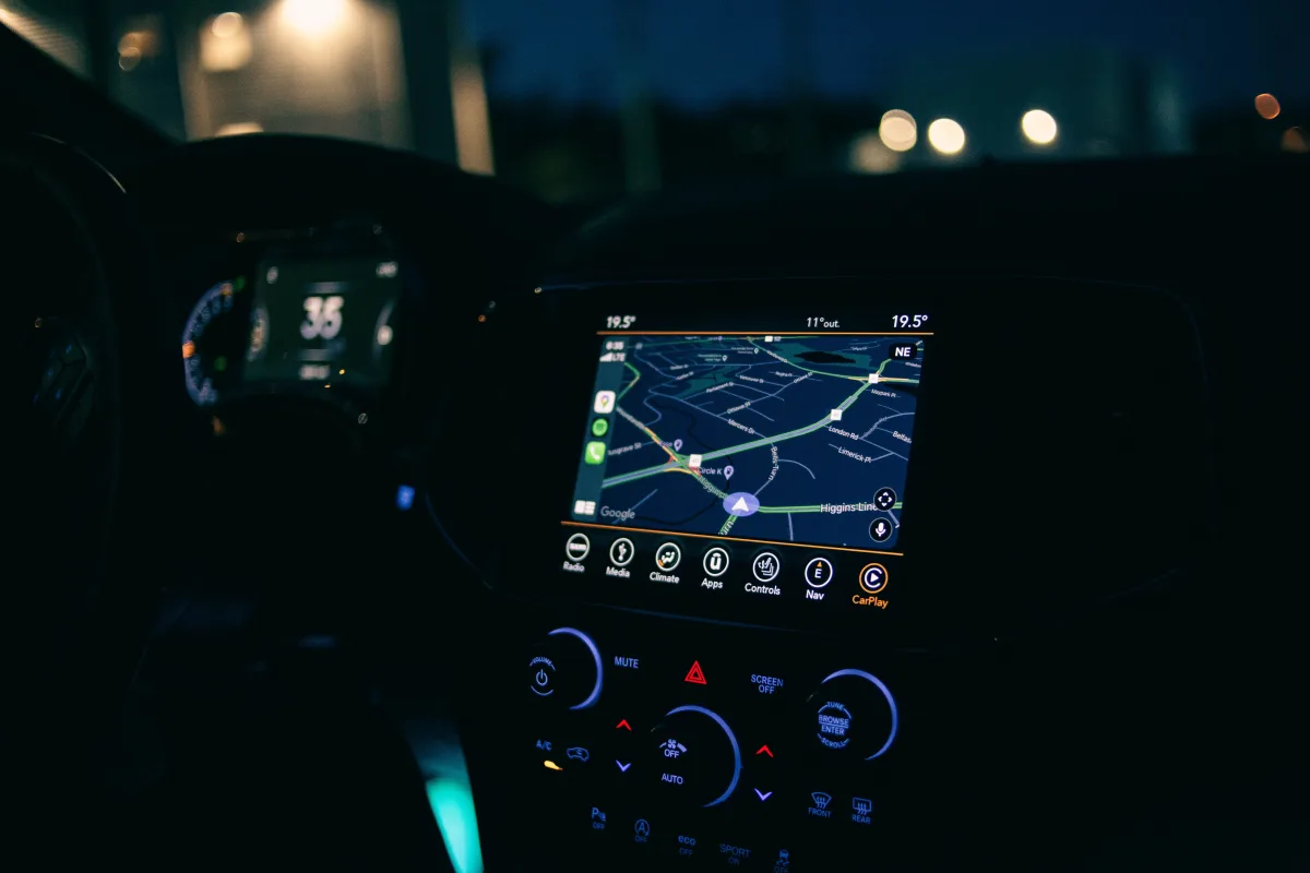 GPS navigation device active on rural road with no cellular coverage
