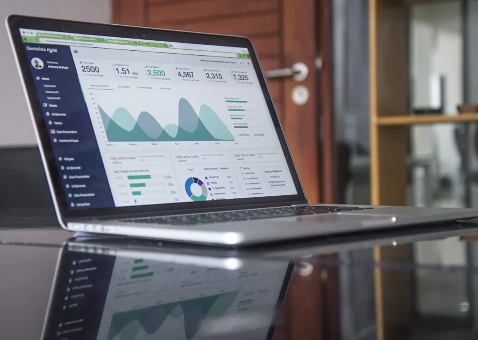 Sales pipeline chart and business analytics on a laptop screen