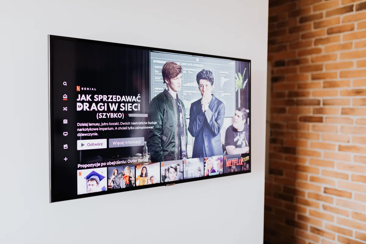 Smart TV displaying streaming content in a modern living room