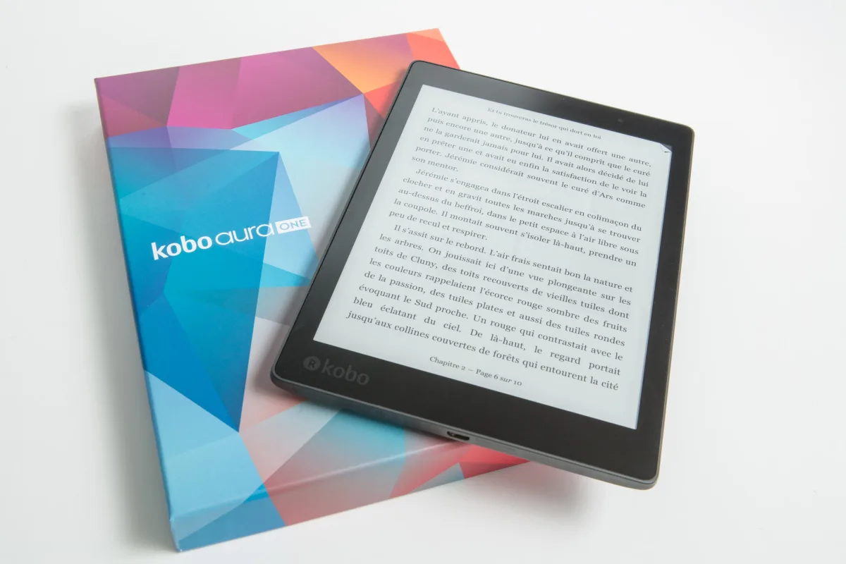 E-reader displayed on colorful packaging