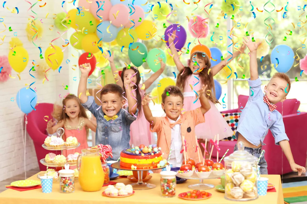 Colorful balloon arch decoration for a kids' birthday party