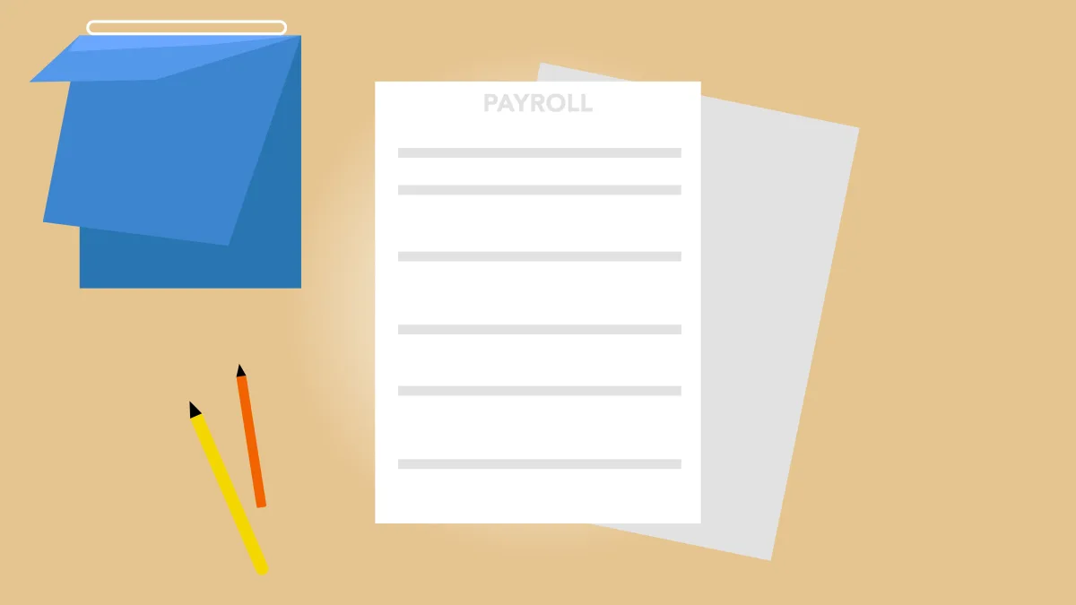 Payroll documents and calendar on a desk — HR software planning