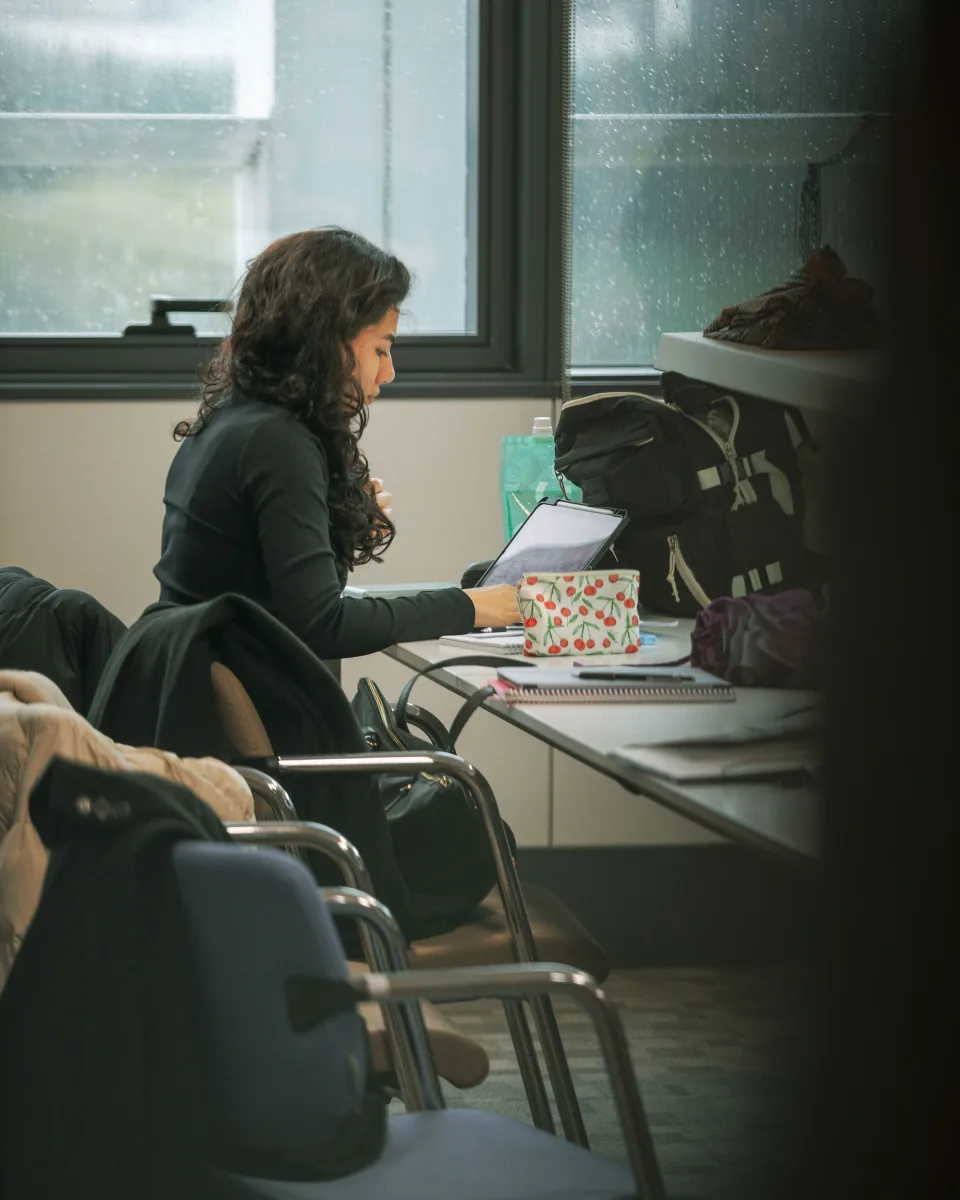 Corporate L&D professional evaluating e-learning platforms on a laptop