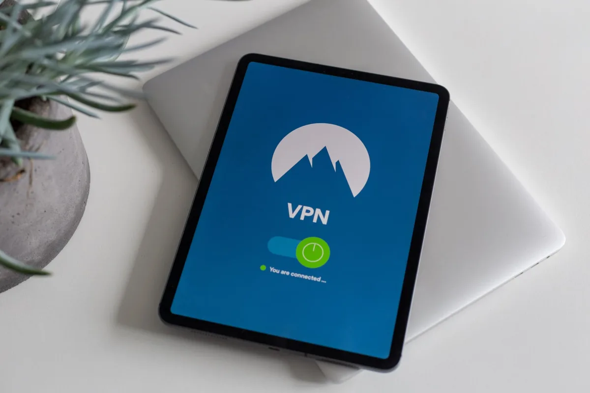 Modern tablet displaying an active VPN connection app screen